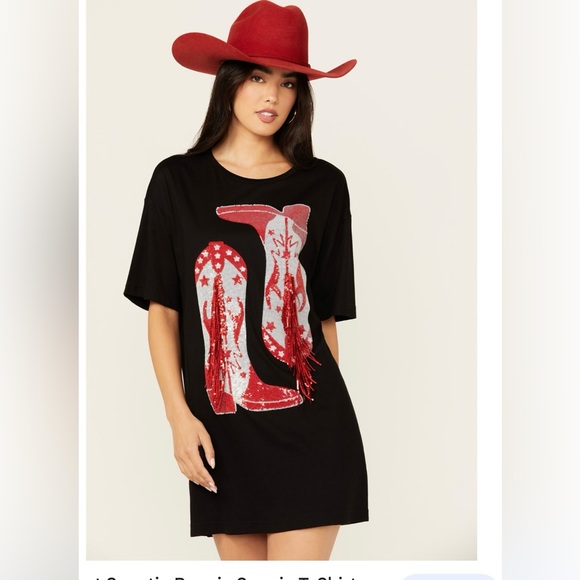Blueb colección Dresses & Skirts - Black Sequined Cowboy Boot Dress Boot Scootin Bougie Sequin T-Shirt Size S